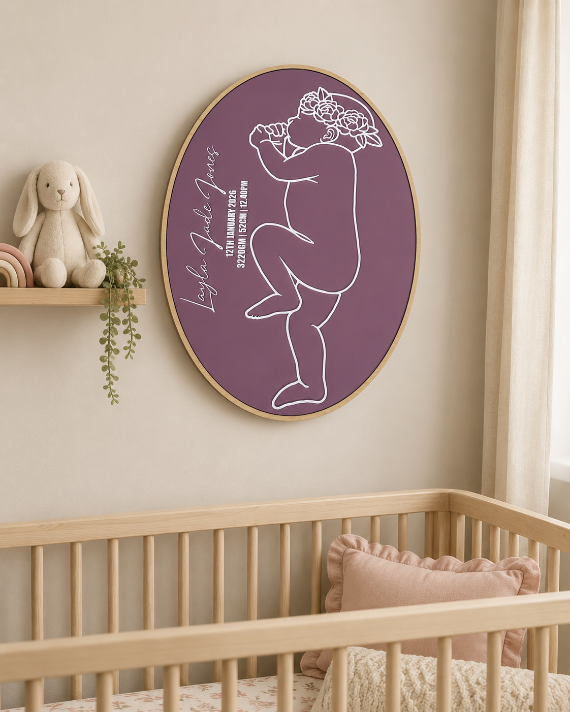 Personalised 1:1 Scale Baby Birth Plaque | Floral Baby Keepsake | Baby Length Birth Sign | Nursery Wall Decor | New Baby Gift Girl