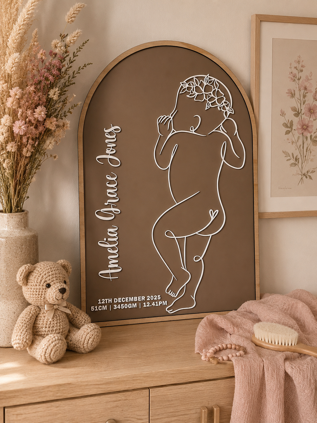 Arch 1:1 Scale Baby Birth Plaque | Personalised Baby Keepsake | Actual Newborn Birth Announcement | Nursery Wall Decor | Custom Baby Gift