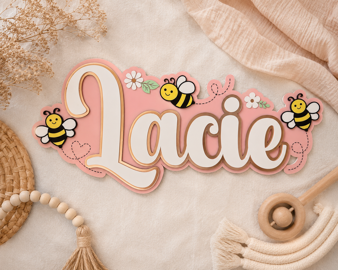 Triple Layered Name Plaque - Bees