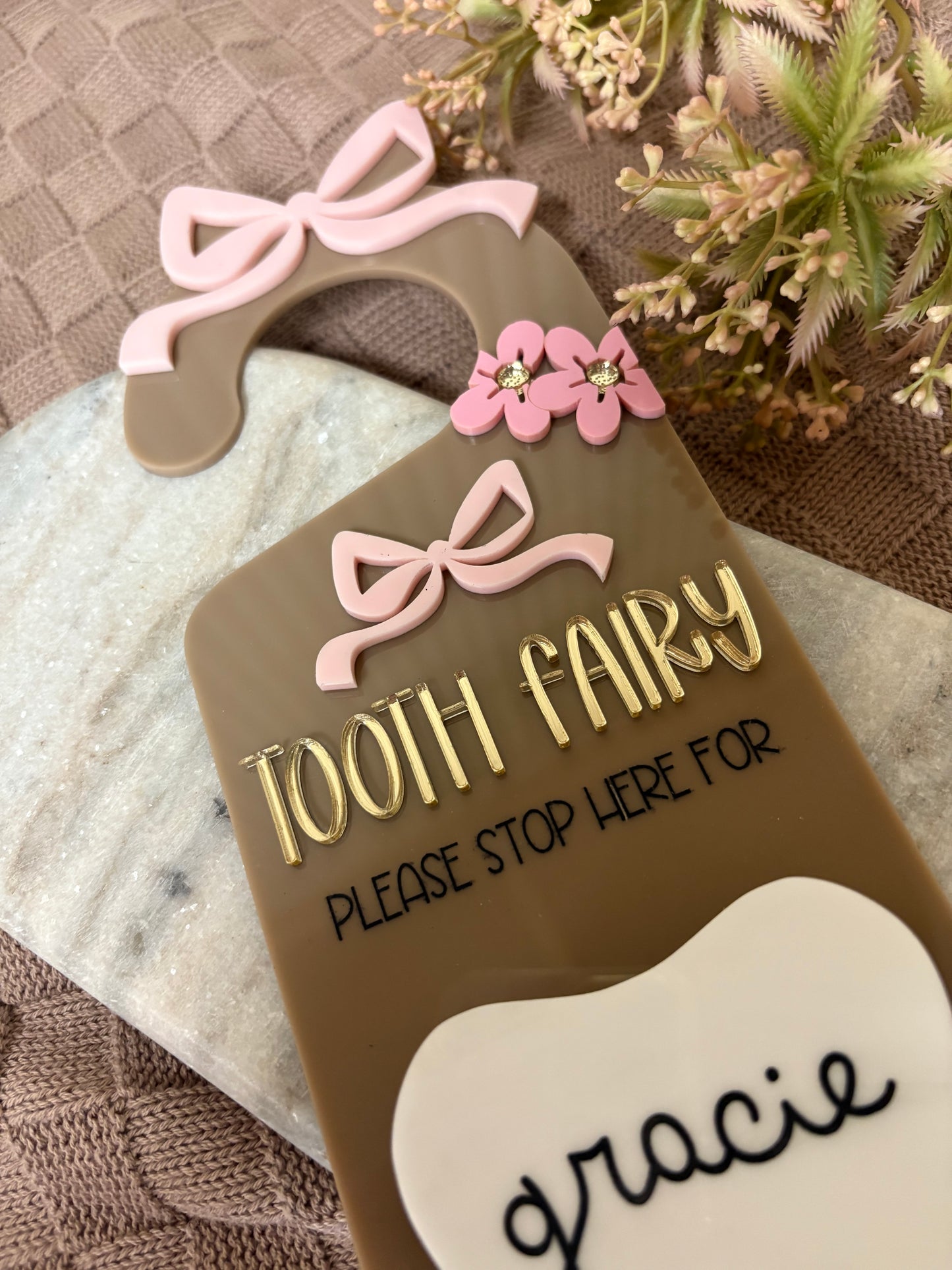 TOOTH FAIRY DOOR HANGER -  BOW THEME DROP BOX