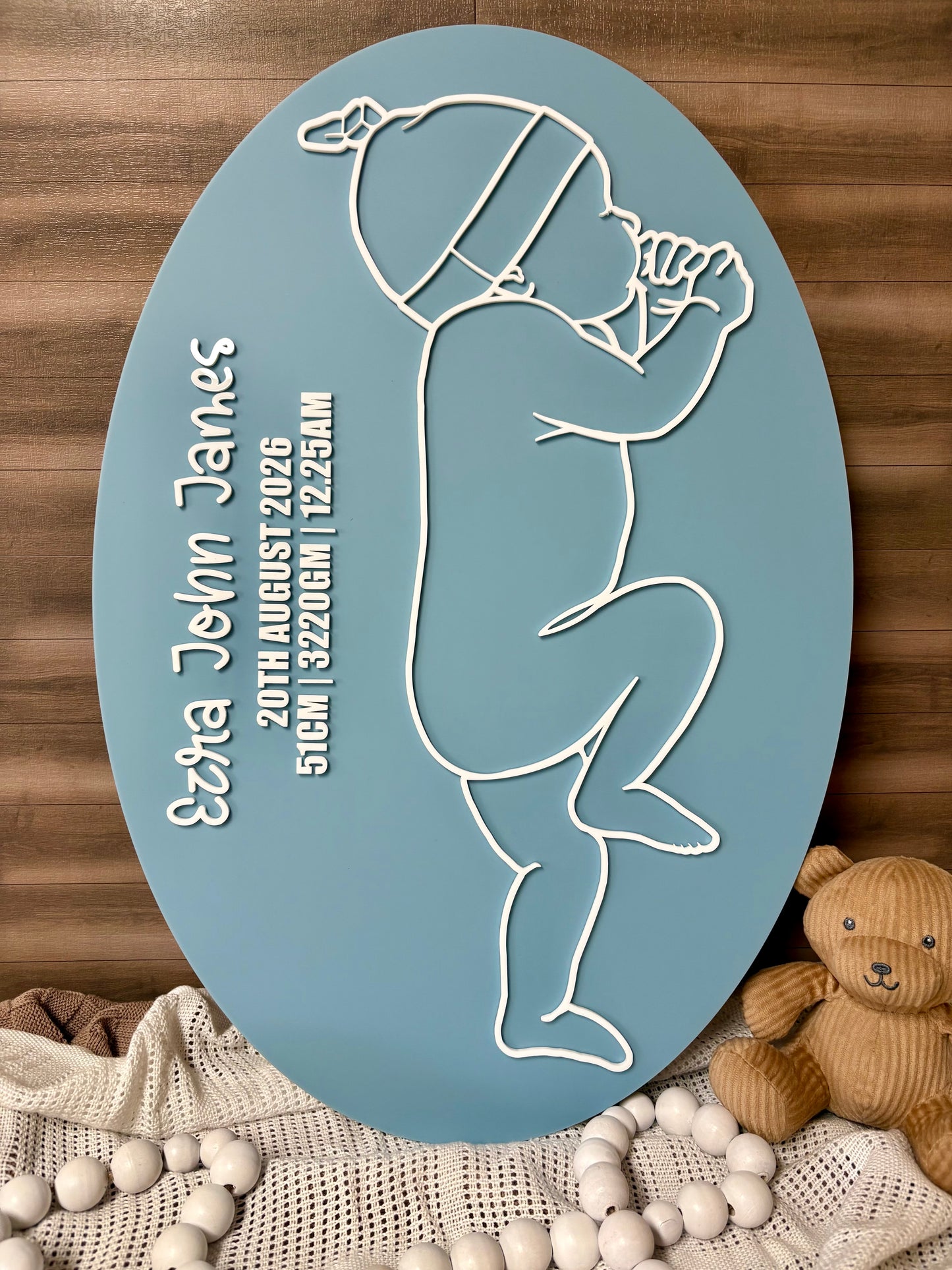 1:1 Scale Baby Birth Plaque | Personalised Baby Keepsake | Actual Size Newborn Birth Announcement | Nursery Wall Decor | Custom Baby Gift | Baby Beanie