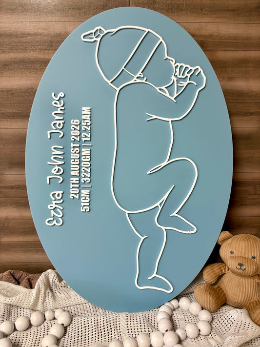 1:1 Scale Baby Birth Plaque | Personalised Baby Keepsake | Actual Size Newborn Birth Announcement | Nursery Wall Decor | Custom Baby Gift | Baby Beanie
