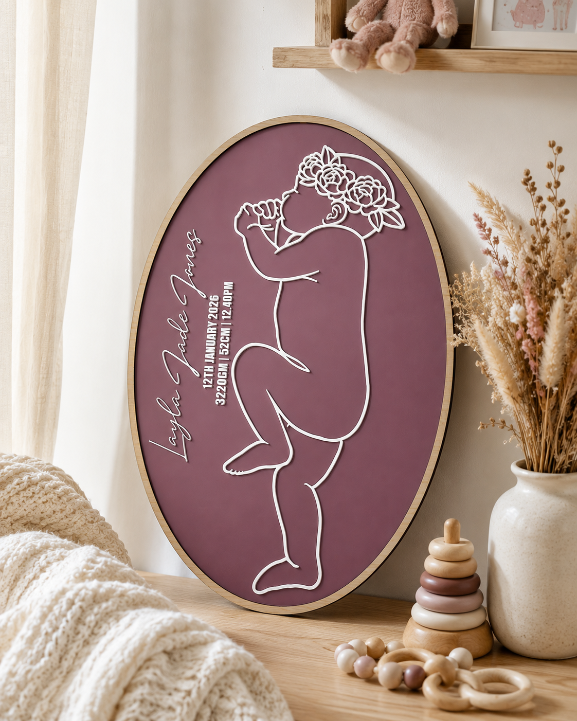 Personalised 1:1 Scale Baby Birth Plaque | Floral Baby Keepsake | Baby Length Birth Sign | Nursery Wall Decor | New Baby Gift Girl