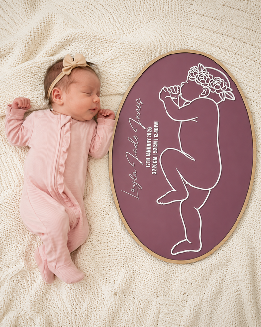 Personalised 1:1 Scale Baby Birth Plaque | Floral Baby Keepsake | Baby Length Birth Sign | Nursery Wall Decor | New Baby Gift Girl