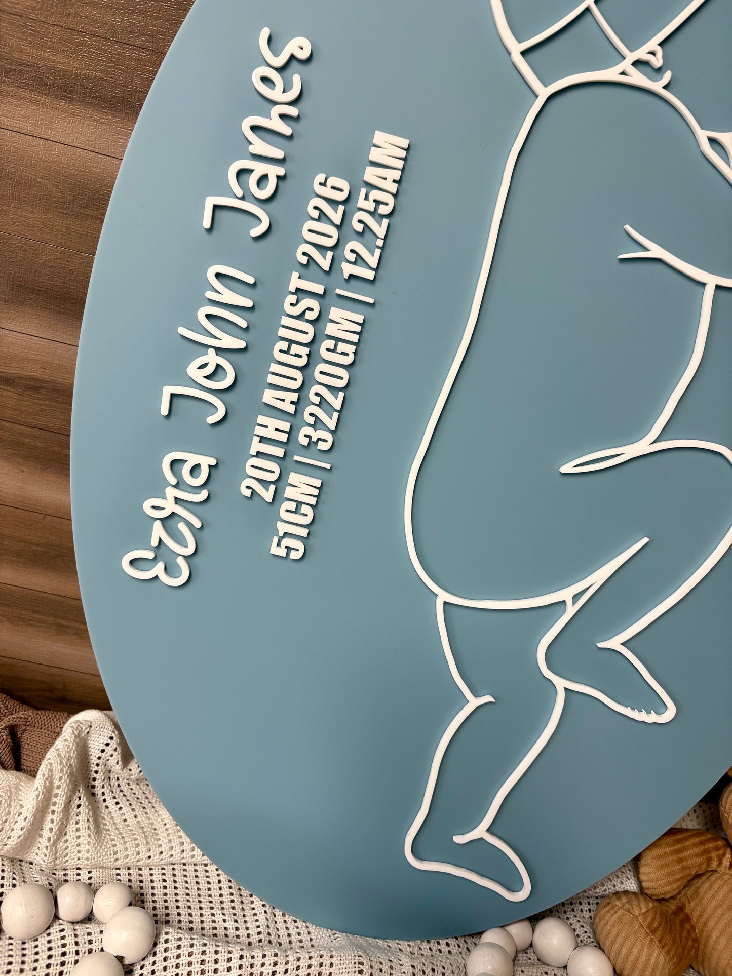 1:1 Scale Baby Birth Plaque | Personalised Baby Keepsake | Actual Size Newborn Birth Announcement | Nursery Wall Decor | Custom Baby Gift | Baby Beanie