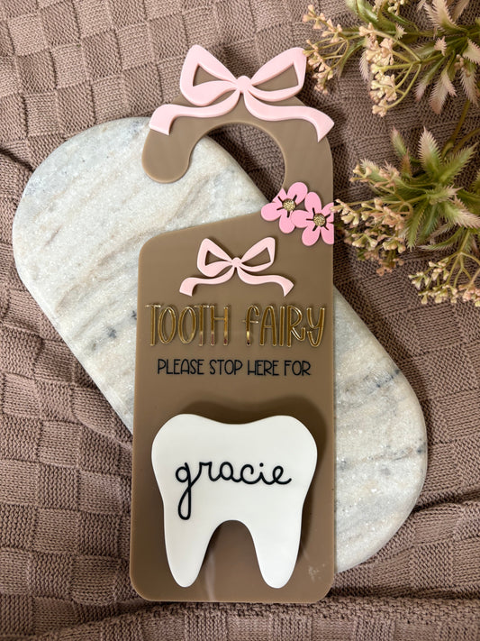 TOOTH FAIRY DOOR HANGER -  BOW THEME DROP BOX