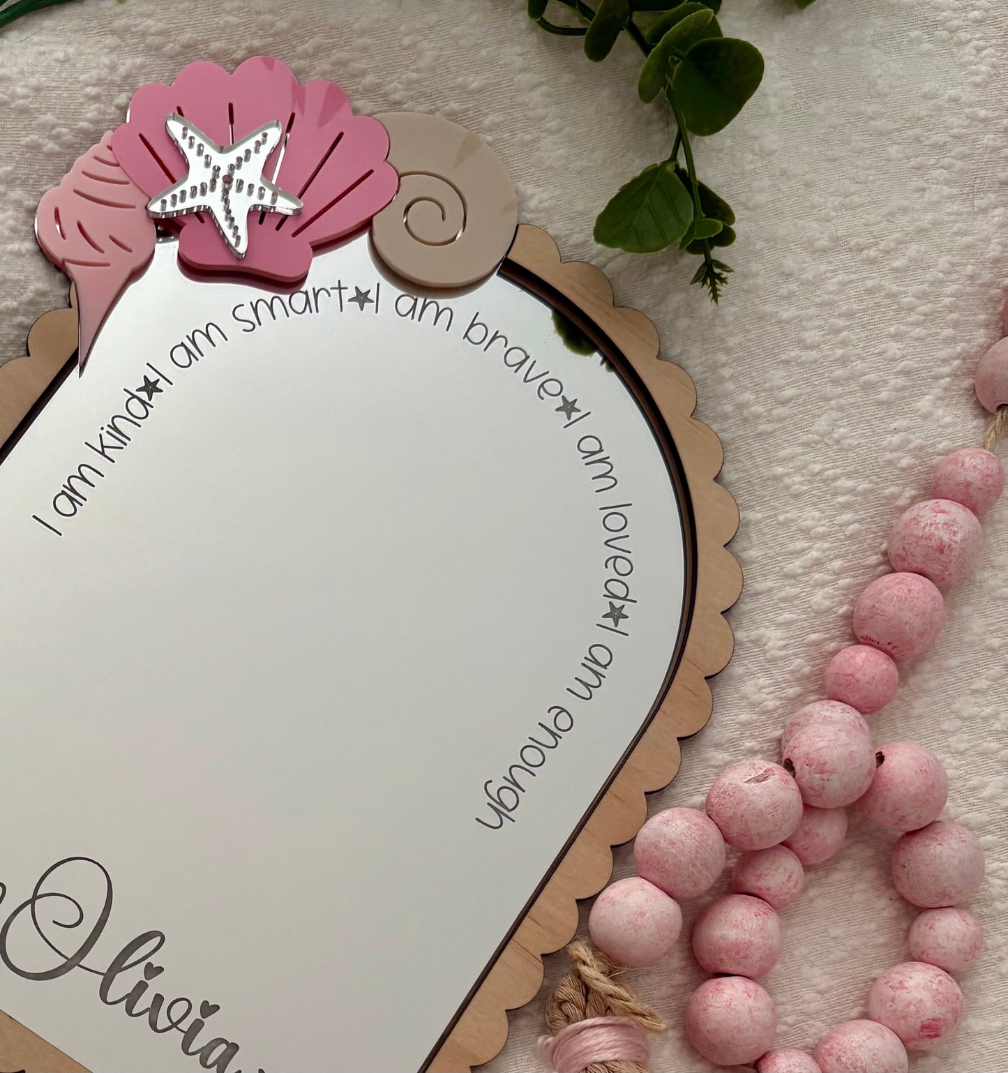 Personalised Affirmation Mirror – Seashell Themed