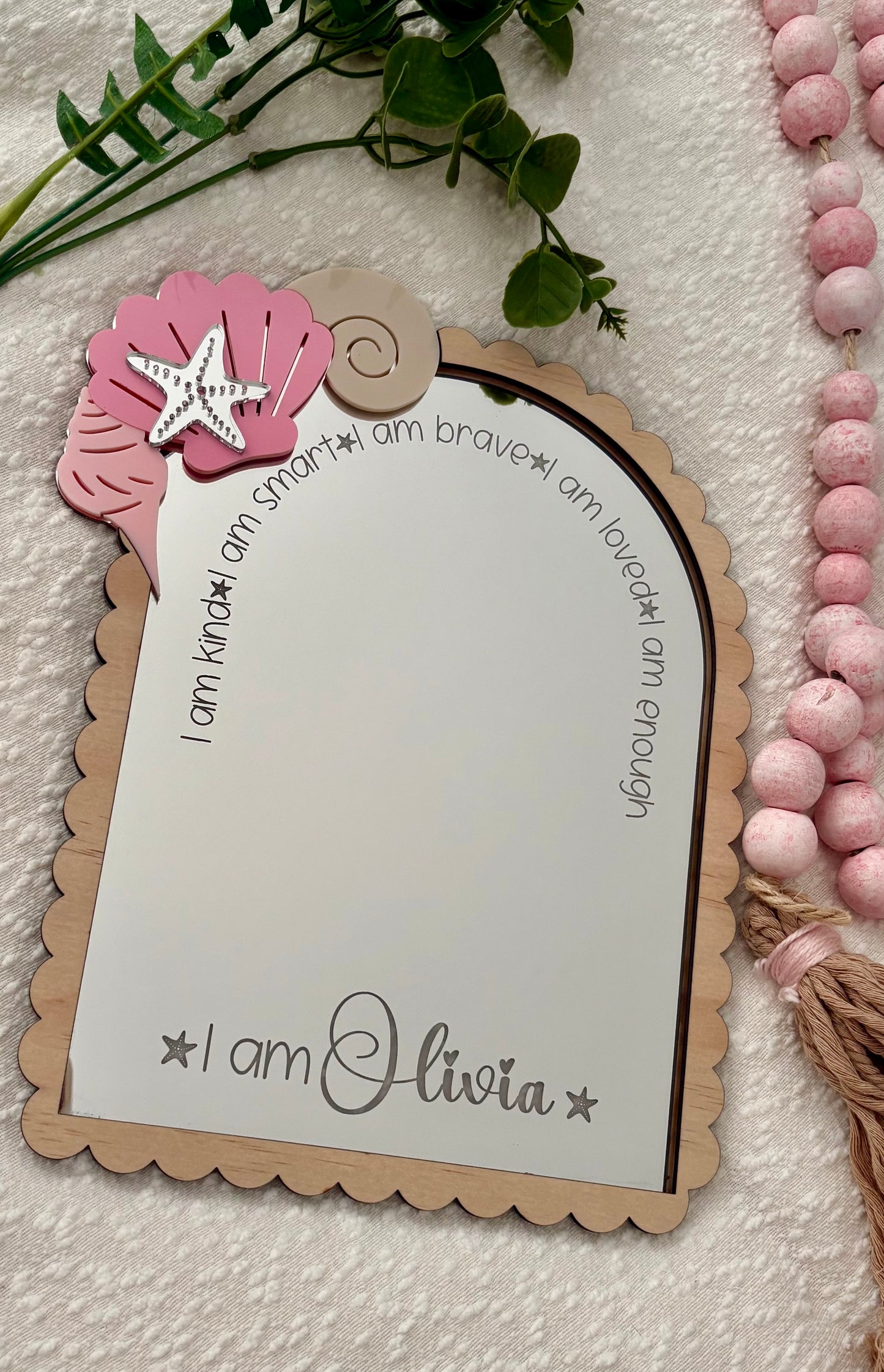 Personalised Affirmation Mirror – Seashell Themed