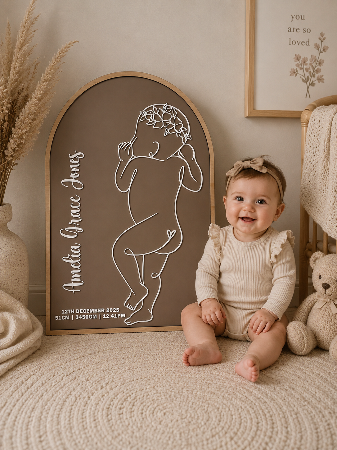 Arch 1:1 Scale Baby Birth Plaque | Personalised Baby Keepsake | Actual Newborn Birth Announcement | Nursery Wall Decor | Custom Baby Gift