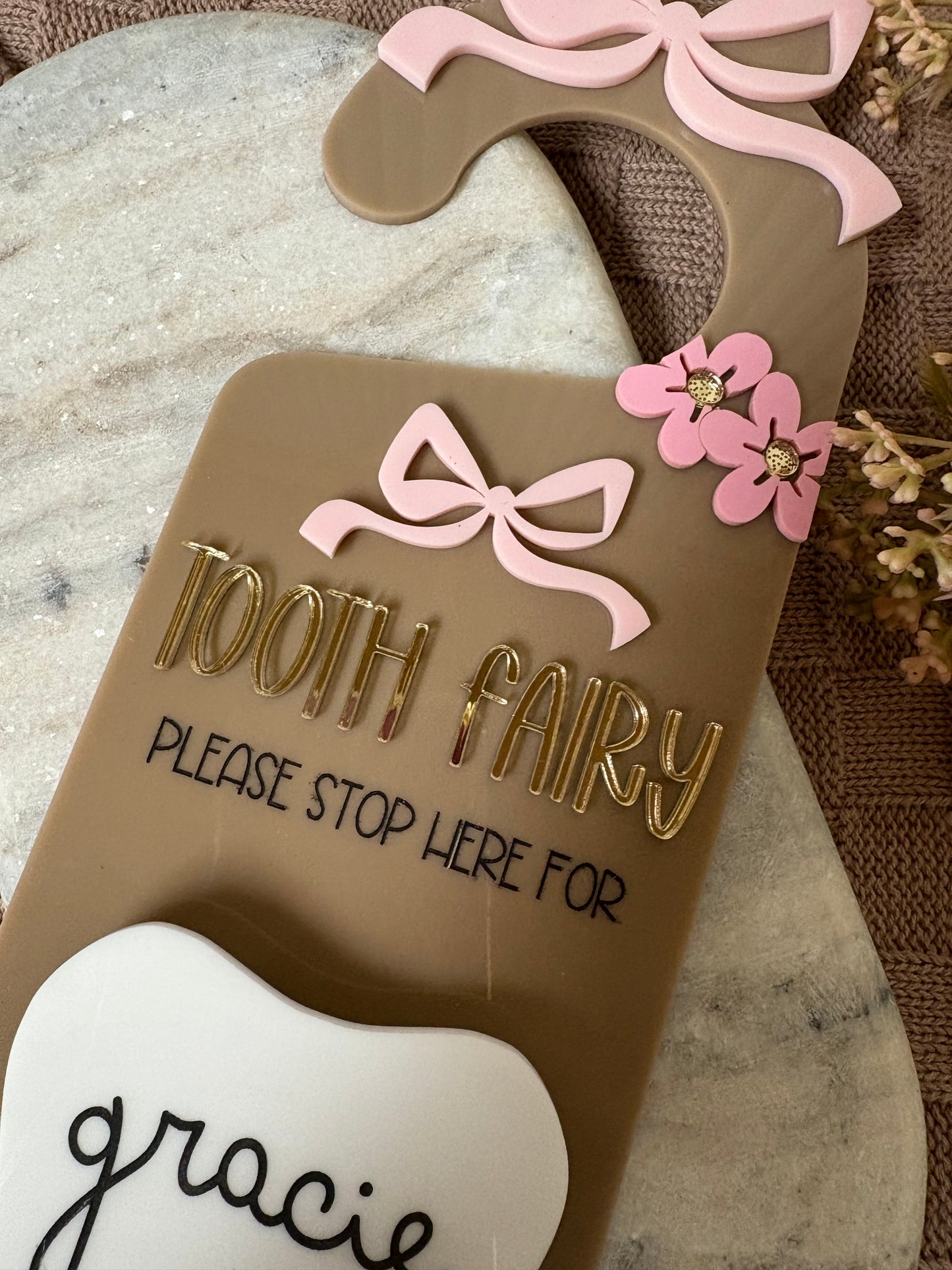 TOOTH FAIRY DOOR HANGER -  BOW THEME DROP BOX