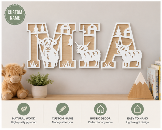 HIGHLAND COW THEMED LAYERED LETTERS
