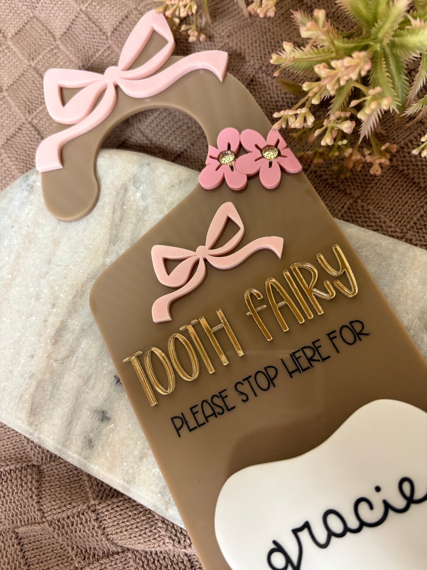 TOOTH FAIRY DOOR HANGER -  BOW THEME DROP BOX