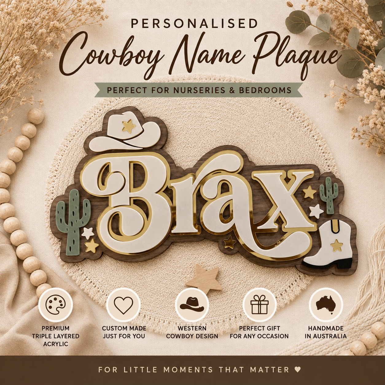 Triple Layered Name Plaque - Cowboy Theme