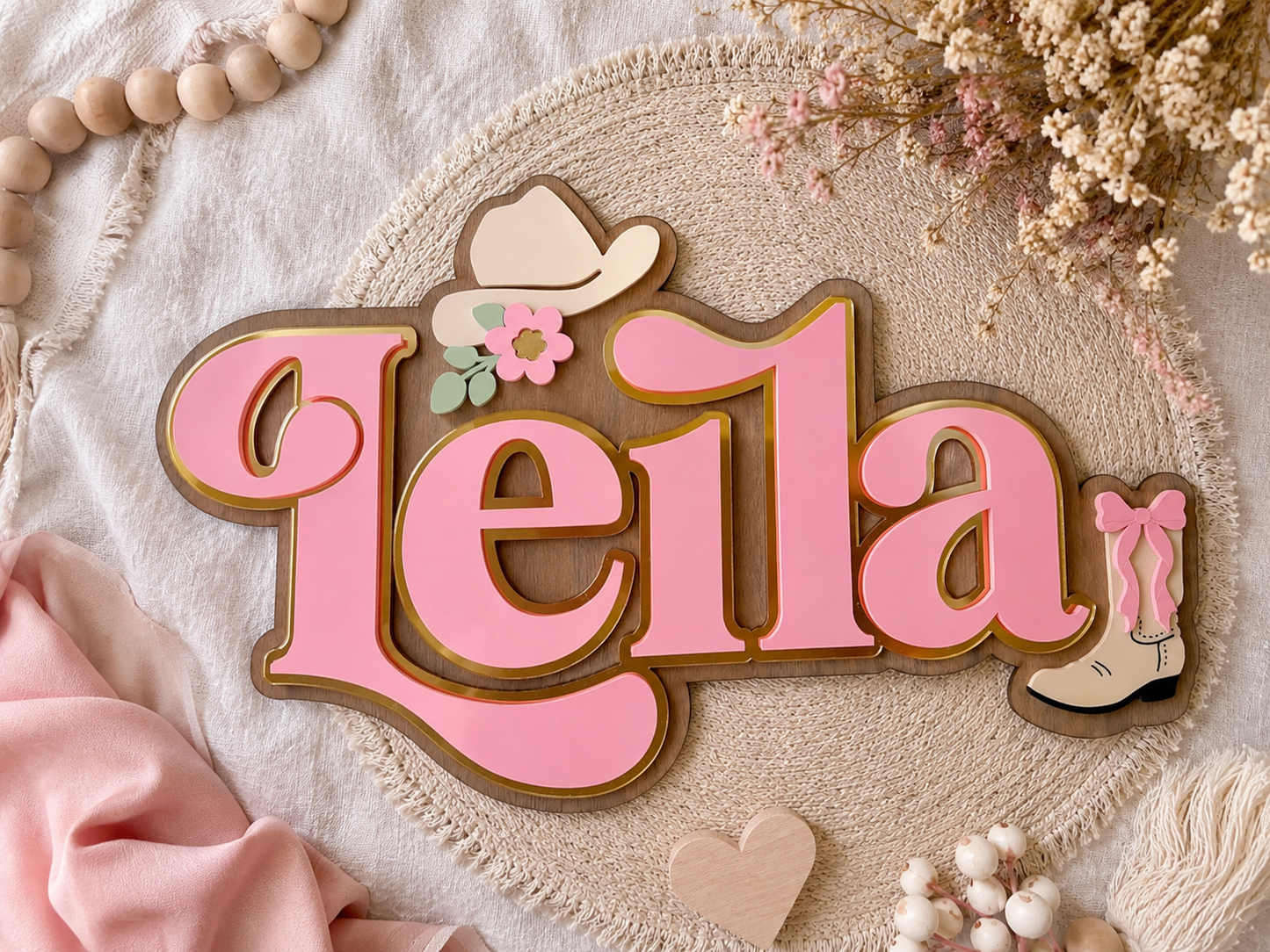 Triple Layered Name Plaque - Cowgirl Theme