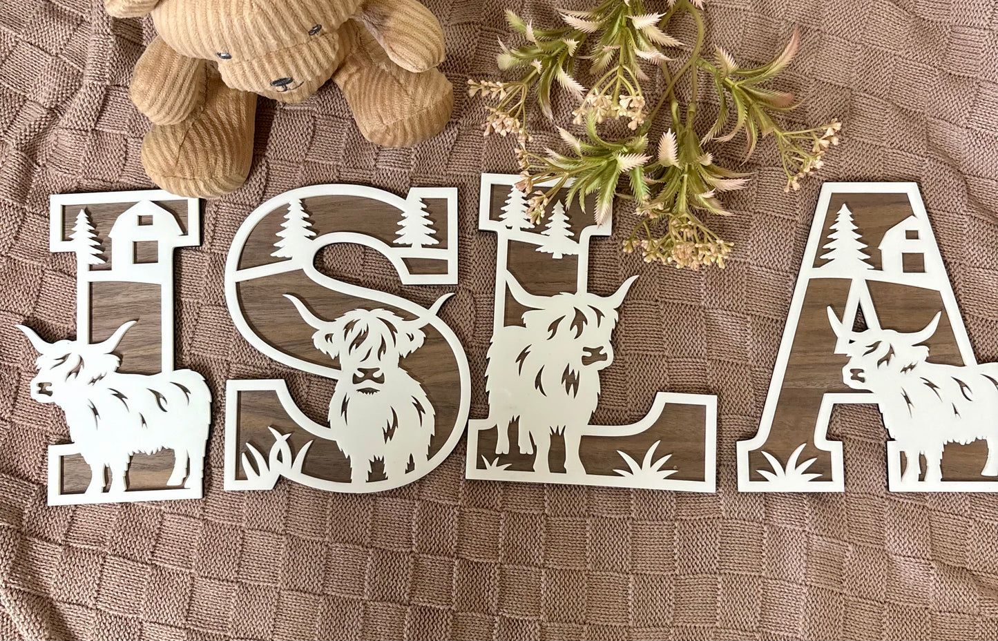 HIGHLAND COW THEMED LAYERED LETTERS