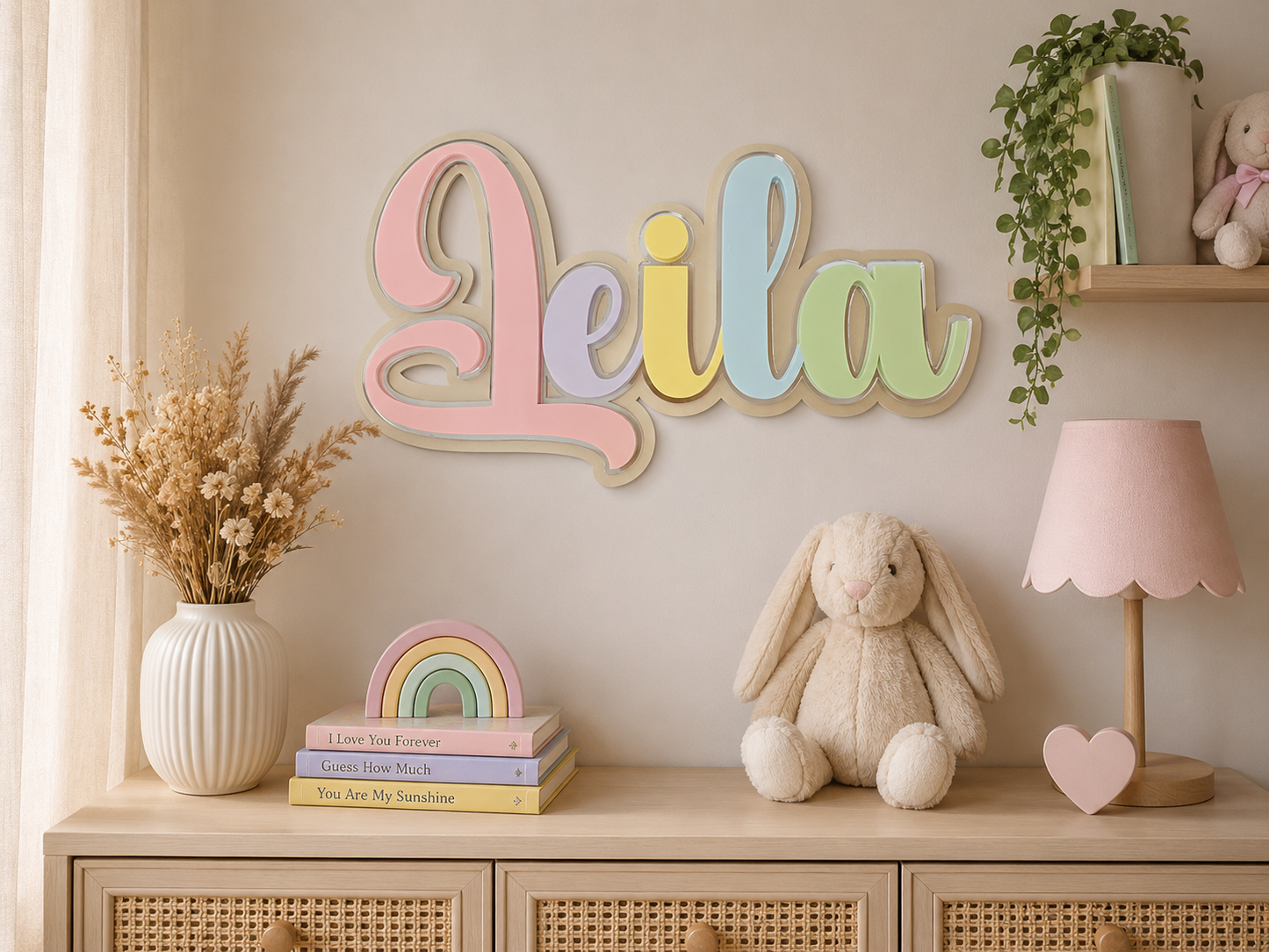 Triple Layered Name Plaque - Pastel Rainbow