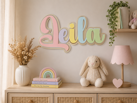 Triple Layered Name Plaque - Pastel Rainbow