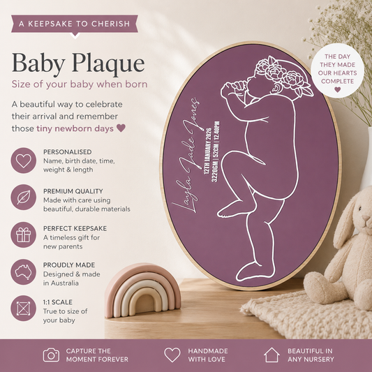 Personalised Birth Announcement 1:1 Scale - Oval