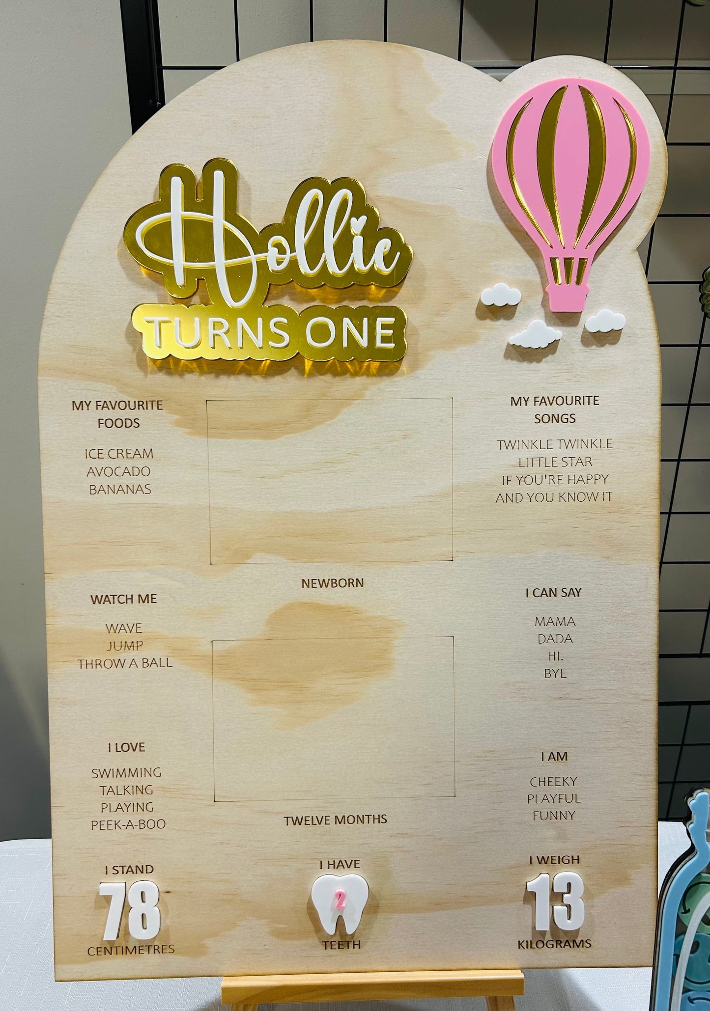 HOT AIR BALLOON - COMBINATION FIRST BIRTHDAY PHOTO & MILESTONE BOARD