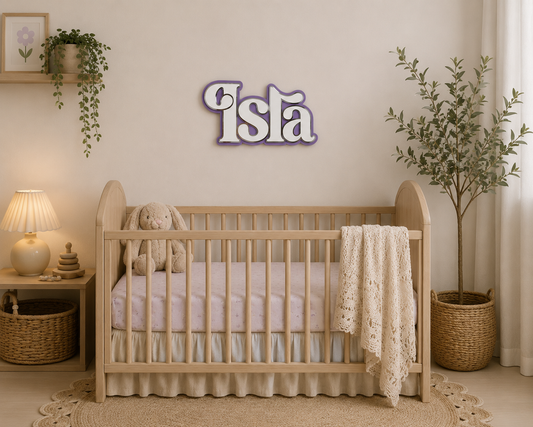 Triple Layered Acrylic Name Plaque - Retro Font | Bedroom Decor