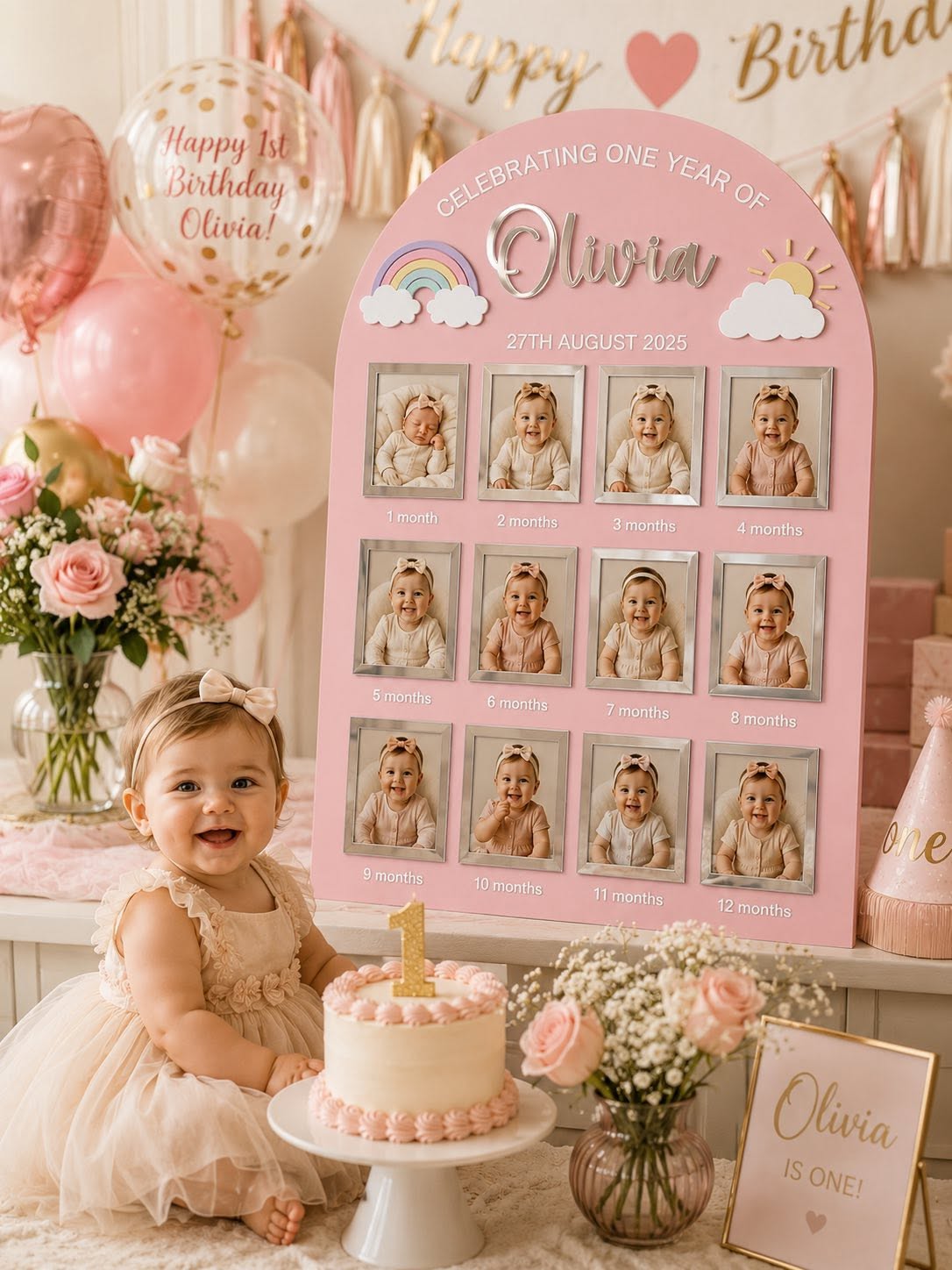 First Birthday Photo Board | Rainbow Theme Birthday Board