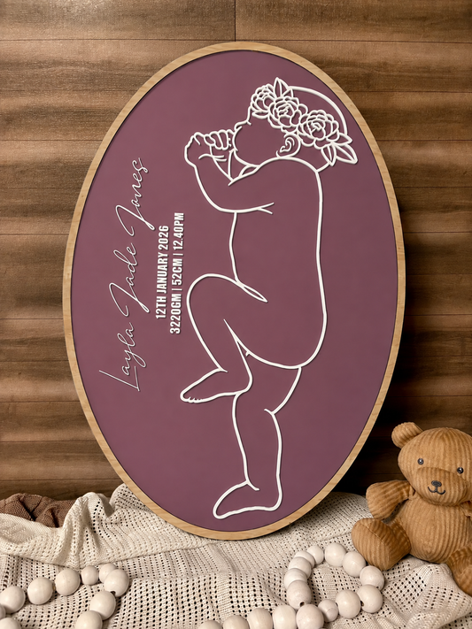 Personalised 1:1 Scale Baby Birth Plaque | Floral Baby Keepsake | Baby Length Birth Sign | Nursery Wall Decor | New Baby Gift Girl