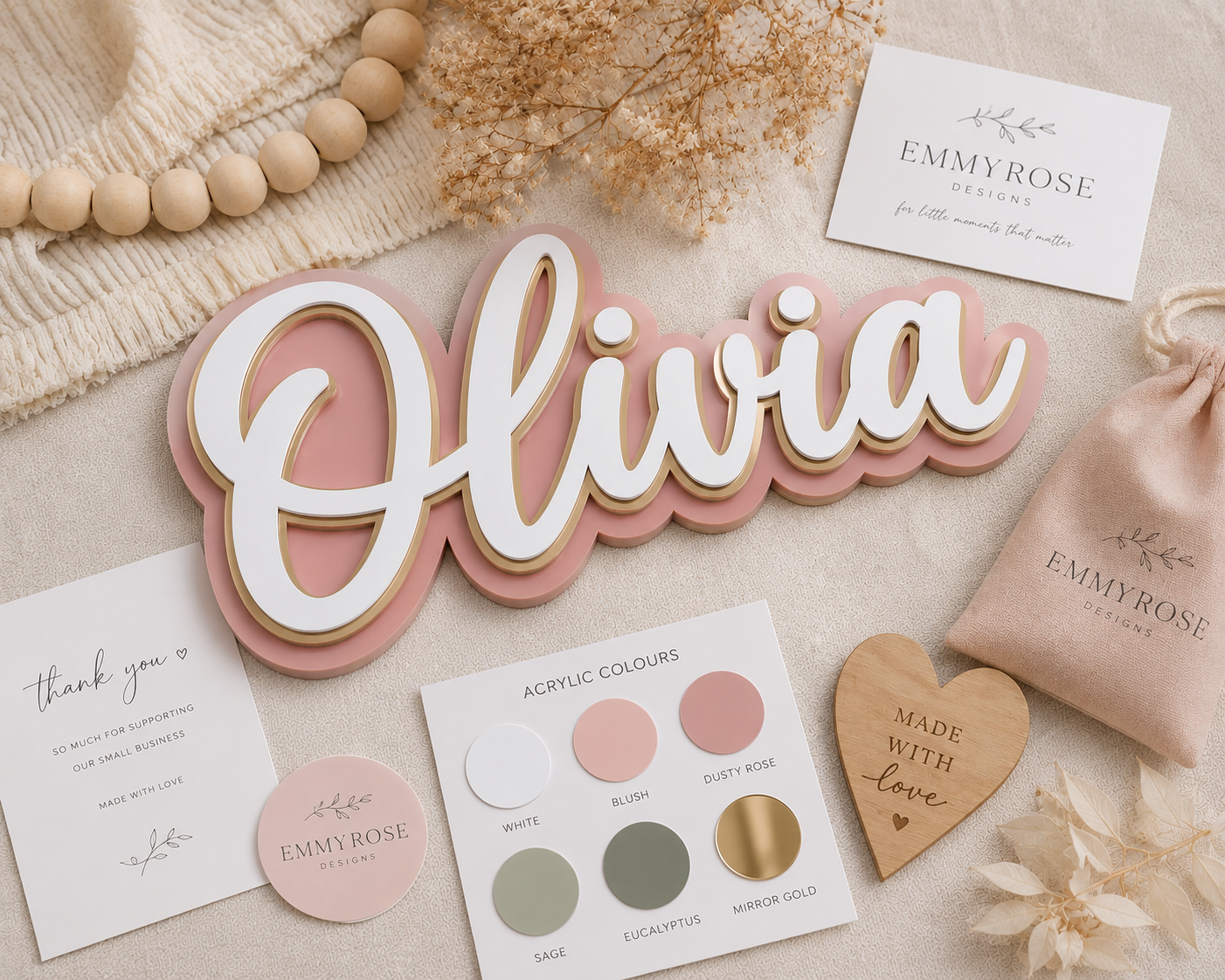 Triple Layered Acrylic Name Plaque - Cursive Font