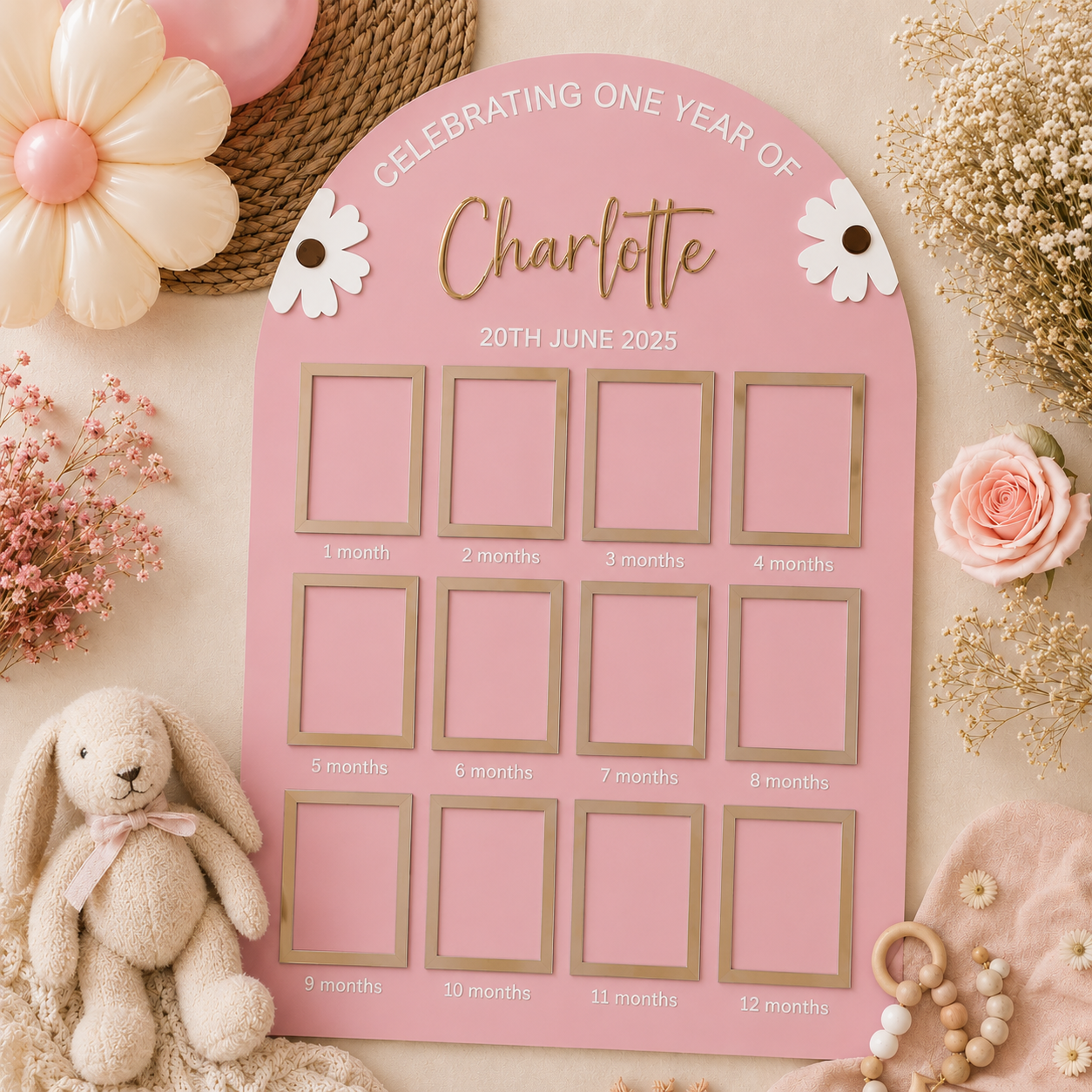 First Birthday Photo Board | Daisy Theme | Floral First Year Frame