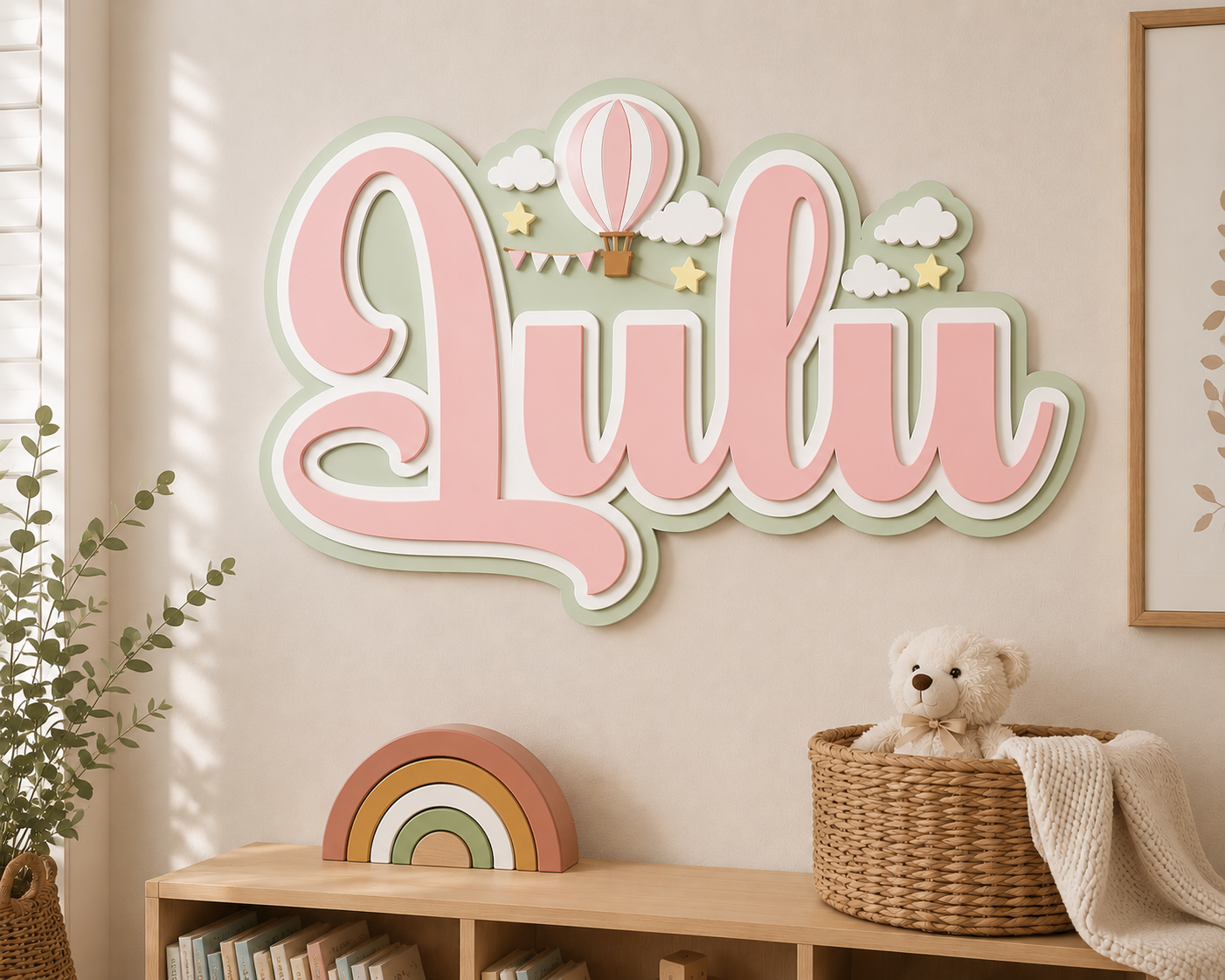 Triple Layered Name Plaque - Hot Air Balloon