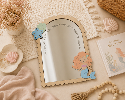 Personalised Mermaid Themed Affirmation Mirror | Laser Engraved Nursery Bedroom Decor