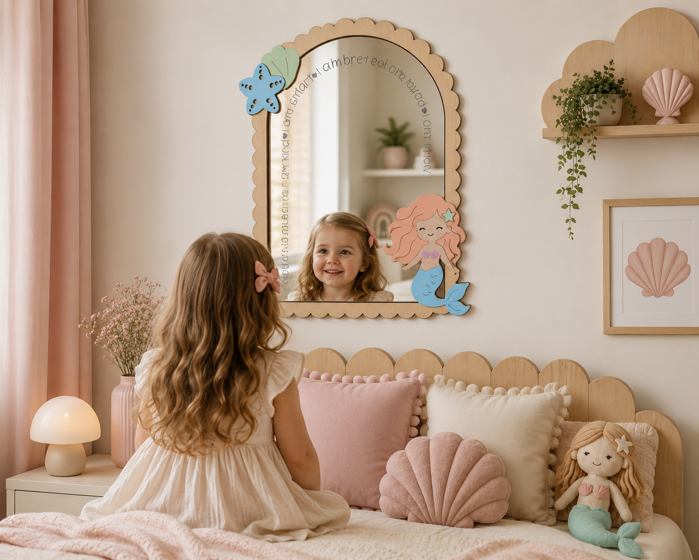 Personalised Mermaid Themed Affirmation Mirror | Laser Engraved Nursery Bedroom Decor