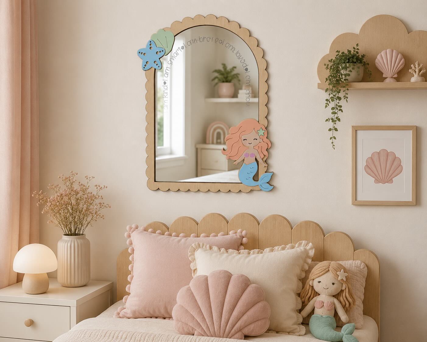 Personalised Mermaid Affirmation Mirror | Laser Engraved Nursery Bedroom Decor