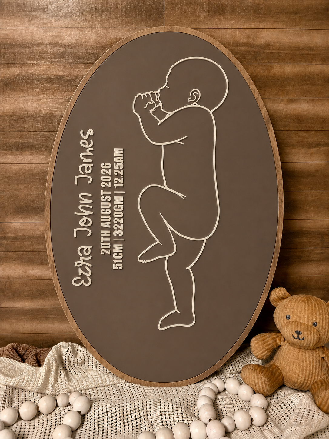 1:1 Scale Baby Birth Plaque | Personalised Baby Keepsake | Actual Size Newborn Birth Announcement | Nursery Wall Decor | Custom Baby Gift