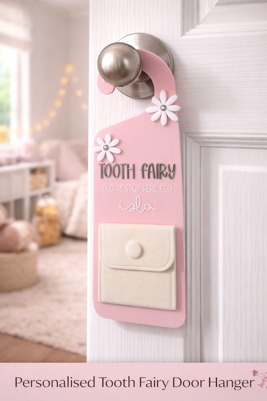 Personalised Tooth Fairy Door Hanger with Pocket – Floral